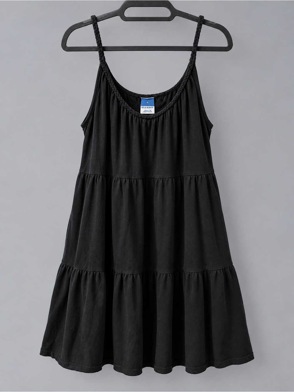 Old Navy Women’s Large Black Braided Strap Tiered Swing Dress